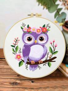 Cute & Simple Owl Embroidery Kit For Adult Beginners. Includes Manual, Printed Fabric, Hoop, Needles, Threads & Stitch Guide. Great Home Gift For Women. Size: 15x15cm/5.9in Or 20x20cm/7.9in. - Owl - View 5