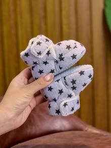 Autumn/Winter Unisex Infant Thermal Lined Boots 0-1 Years Soft Sole Star Design Soft Hook And Loop Infant Walking Shoes Suitable For Indoor Floor - Grey - View 5