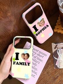 1pc Customized Commemorative Photo Name Minimalist Star Background Glossy Phone Case Personalized Signature Customization Anniversary Gift, Valentine's Day Gift, Birthday Gift, Wedding Gift, Mother's Day Gift, Father's Day Gift, Best Friend Gift, Gift For Mom/Dad, Gift For Boyfriend, Gift For Girlfriend 2-In-1 Glossy Film Full Coverage Hard Shell Phone Case Protective Cover Compatible With IPhone 11/12/13/14/15/16 17 Pro Max - Multicolor - View 4