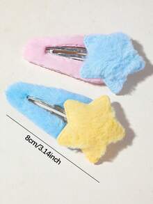8pcs/Set Kids Multi-Color Five-Pointed Star Plush BB Alligator Hair Clips Hair Accessories Cute Autumn/Winter Star Hair Clips Side Bangs Clips For Daily Use - Multicolor - View 4