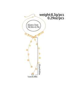 1pc Fashion Minimalist Street Style Vintage Metal Disc Pendant Necklace, Y-Shaped Disc Tassel Collarbone Chain, Suitable For Parties, Vacations, Gifts For Friends And Family, Daily Wear - Gold - View 5