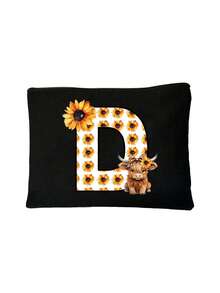 Cute Highland Cow Sunflower Letter Print Multifunctional Cosmetic Bag, Reusable, Storage Bag, Featuring Patterned Print Design, Lightweight Cosmetic And Toiletry Storage Bag, Medical Tool Kit, Zippered Makeup Bag, Lightweight Coin Purse, Toiletry Bag, Storage Bag, Travel Accessory, Shopping Essential - Multicolor - View 21