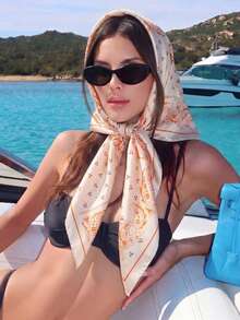 1PC Women's Fashion Summer Chain Leopard Print 90cm Square Scarf, Sun Protection, Versatile Headwrap Bandana For Daily Wear - Apricot - View 1