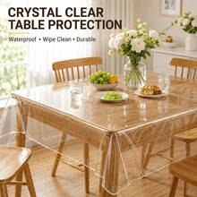 1Pc Clear Flat PVC Table Cover, Transparent Vinyl Rectangular Tablecloth, Oil Resistant Wipeable Table Protector For Daily Dinner, Banquet Party Holiday Decor - Style 2 (Hemmed) - View 12