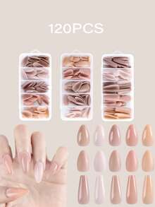 HOTWAY 120 Piece Box Set Full Sticker Fake Nail Tips - Mid Almond And Long Coffin Trapezoid Wearing False Nails, Nude Matte And Glossy Nail Patches, Made Of Acrylic Material, Available In 12 Sizes, Perfect For Nail Art And DIY Home Nail Products - Multicolor - View 1