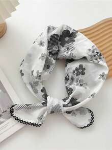 1 Pc Ladies' Soft & Breathable Printed Square Scarf/Headband/Triangle Scarf, With Colorfast Ditsy Floral Pattern, Suitable For Daily Wear For Dress - Multicolor - View 11