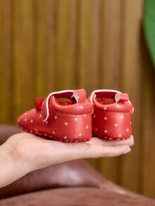 Spring/Autumn Infant Girls Flat Shoes 0-1 Years Soft Sole Solid Color Printed Hook-And-Loop Princess Shoes Soft Walking Shoes - Red - View 6