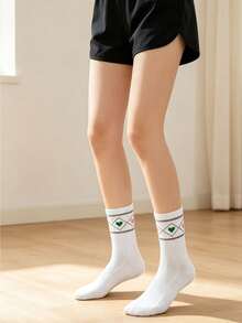 1/6/10 Pasang Kaos Kaki Wanita Motif Hati Aneka Warna Setinggi Betis, Segar Sepanjang Musim, Sederhana, Bersih, Kasual Serbaguna Gaya Preppy - MultiWarna - View 6