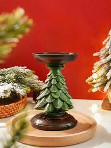 1pc Resin Christmas Tree Decor, Suitable For Office Desk Or Windowsill, Resin Home Decor Accessory, Christmas Tree Shaped Candle Holder, Small Round Candle Decoration, Suitable For Theme Parties, Restaurants And Christmas Celebrations - A - View 10