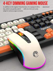 RAIKU T18 3-In-1 Color Block Gaming Keyboard And Mouse Set With Backlit Keys, Volume Knob, 104-Key Wired Keyboard, Multi-Color Block Keyboard, 3-Button Backlit Mouse, Includes Mouse Pad - View 9