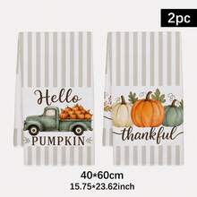2PCS Kitchen Towels Valentine's Day Simple Striped Green Truck Pumpkin Print Microfiber Absorbent Kitchen Towels, 40*60cm Rectangular Dish Cloth, Tablecloth, Hand Towel, Kitchen Decor, Neighbor Housewarming Gift, Kitchen Napkins And Dish Cloth, Home Decor - Grey - View 12