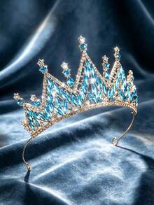 1pc Bridal Wedding Crown Headpiece Crystal Rhinestone Hair Hoop New Style Tiara - 44023 Lake Blue - View 3