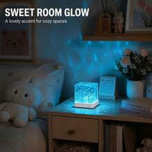 USB Powered Rainbow Aurora Water Ripple Projection Smart Light, Smart Rotating Multicolor Lighting Effect, Touch-Sensitive Color-Changing Ice Crystal Cube Ambient Lamp, Bedroom Bedside Desktop Decorative Night Light - Square Water Ripple - View 6