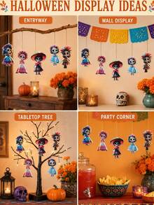 Colgante decorativo de calavera de acrílico, adecuado para el Día de los Muertos, Halloween, Carnaval, decoración de fiesta de Navidad, decoración del hogar y ventanas, decoración de oficina, decoración de aula, con hilo dorado, adecuado para Halloween en el hogar y la escuela - Talla única - Ver 9