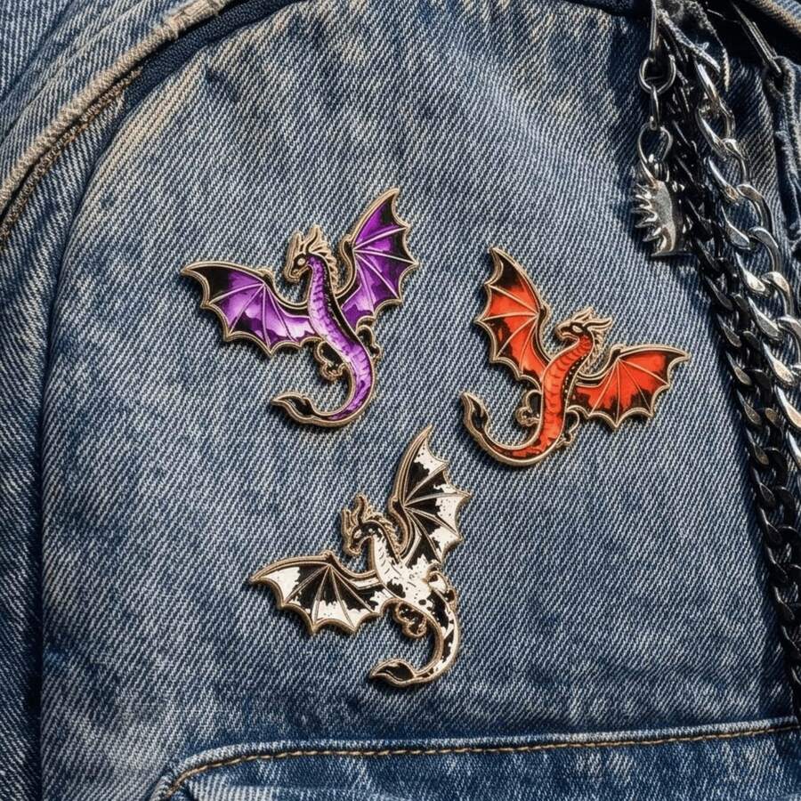 3pcs/Set Dragons Enamel Pin Fashion Decorative Badge Ornaments Lapel Bag Badges Gifts - Multicolor - View 1