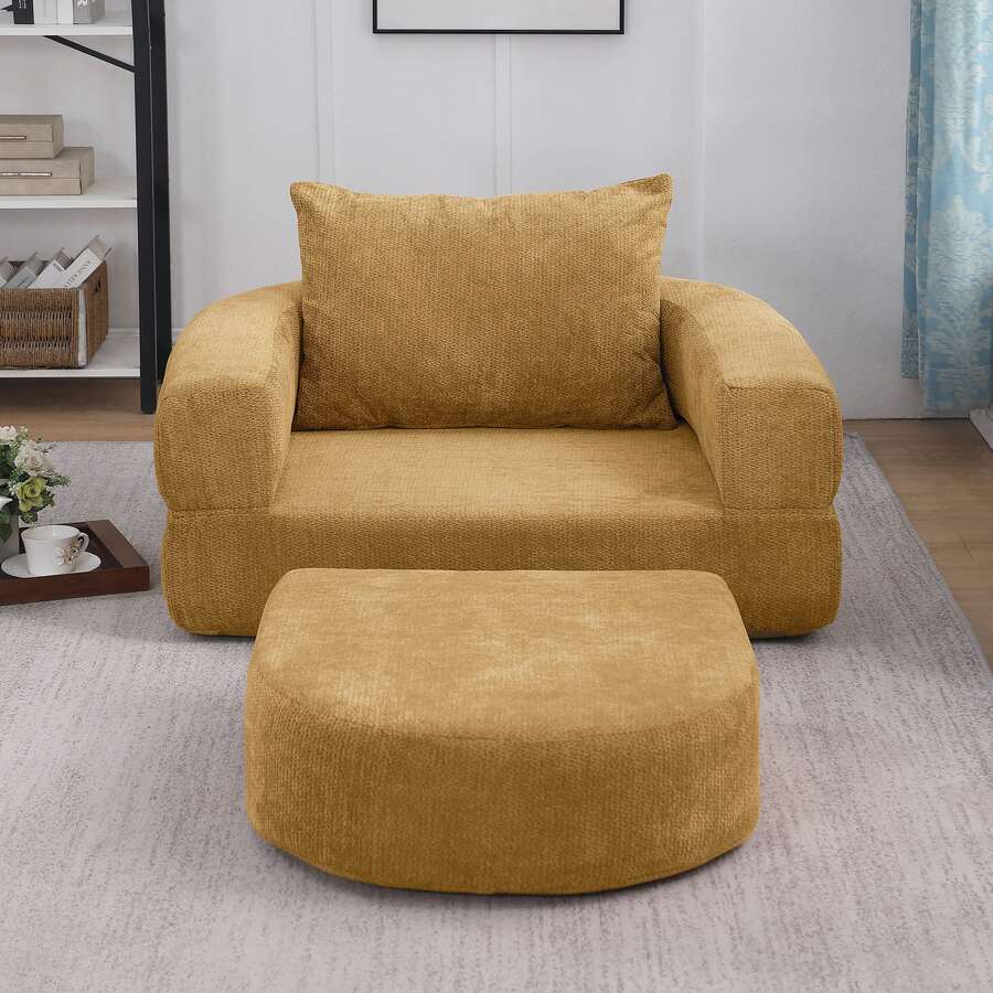 Compressed Foldable Mattress, Convertible Folding Sofa Bed With Removable Arms, All-In-One Portable Mattress Floor Sofa Bed, No Assembly Required & Non-Slip. - 黃色 - 查看 1