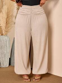BIUBIU Plus Size Knitted Fabric Jogger Pants, Long Length With Medium Stretch, Ruched High Waist, Casual And Comfortable For Fall, New Fall Styles - Apricot - View 7