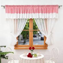 1 Set Tirai Tipis Berumbai Motif Kotak-kotak Merah & Putih Vintage, Tirai Tipis Dua Lapis Transparan dengan Kantong Batang Atas, Tirai untuk Ruang Makan, Kamar Mandi, Pembatas Lemari, Jendela Kecil, Dekorasi Lembut untuk Renovasi Apartemen Sewa - 1 set - View 6