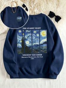 3pcs - Sweatshirt Kasual Wanita Terbaru dengan Kerah Bulat dan Hem Rajut Bergaris, Menampilkan Desain Cetak Gaya Kampus, Memancarkan Vitalitas Muda. - MultiWarna - View 3