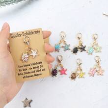 14pcs/7pcs Enamel Lucky Sea Turtle Starfish Dangle Keychain, Golden Metal Lobster Clasp Bag Charm For Purse Summer Ocean Beach Decor Gifts - Multicolor - View 9