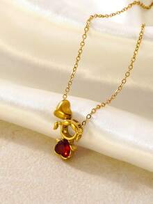 VceTd 1/2PCS Romantic Style Heart-Shaped Glass Inlaid Pendant Decoration With Heart-Shaped Pendant Tennis Chain Bracelet Stainless Steel Women's Jewelry Set Suitable For Women's Daily Wear Or Date Wear Or Gift - Yellow Gold - View 6