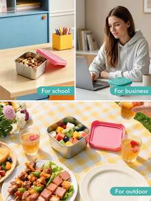 Meoky 3个8盎司不锈钢零食盒，带硅胶盖，防漏小型食品储存盒，可重复使用的金属午餐盒，适用于零食、餐食准备、旅行和野餐 - 綠色*3件套裝 - 查看 8
