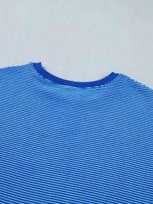 Acelitt Sudadera de manga larga holgada con cuello redondo, costura en V, hombros caídos y rayas para primavera y otoño - Azul - Ver 8