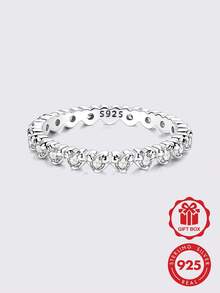 1 Pieces Women Rings Jewelry High Quality Cubic Zirconia Inlay Original 925 Sterling Silver Heart Patchwork Hoop Rings - Silver - View 8