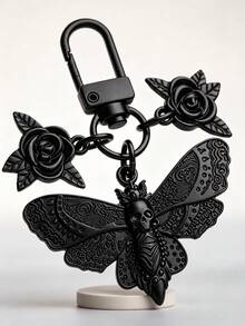 Gothic Death Moth Rose Keychain, Vintage Skull Butterfly Metal Key Ring, Dark Academia Punk Bag Charm, Car Key Accessory Gift - Multicolor - View 8