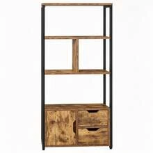 Modern Bookcase, High Standing Shelf, Stylish Room Divider With Open Compartments And Closed Storage Space, Versatile Living Shelf (Only With Bookcase), 58 X 24 X 122 Cm - Black - View 2