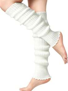 Women Ribbed Knit Scalloped Edge Leg Warmers, Slouchy Footless Boot Cuffs, Coquette Balletcore Fall Winter Legwear - Multicolor - View 8