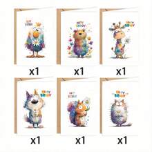 FFXK 12pcs Cute Animal Watercolor Birthday Greeting Cards Set, Suitable For Gifting To Husband, Friends, Sisters, Lovers, Male/Female Colleagues, DIY Gift Set With Adorable Patterns - View 8