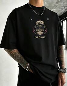 The Classic American Illustrated Cotton T-Shirt With Retro Text Is An Ideal Choice For  Leisure Fitness Sports. - Black - View 3