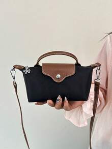 Dedoo Bolso de mano mini de nylon con bloques de color, estilo clásico de moda primavera/verano, bolso bandolera/de hombro minimalista y versátil con diseño de concha - Negro - Ver 9