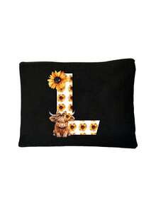 Cute Highland Cow Sunflower Letter Print Multifunctional Cosmetic Bag, Reusable, Storage Bag, Featuring Patterned Print Design, Lightweight Cosmetic And Toiletry Storage Bag, Medical Tool Kit, Zippered Makeup Bag, Lightweight Coin Purse, Toiletry Bag, Storage Bag, Travel Accessory, Shopping Essential - Multicolor - View 11