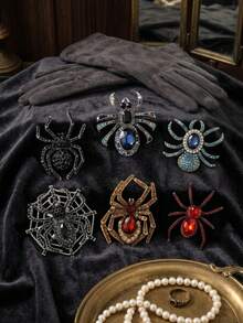 Halloween Rhinestone Spider Brooches For Women Unisex Creativity Animal Pins Party Jewelry Unique Fashion Accessories Friends Gatherings Holiday Gifts - Spider - View 4