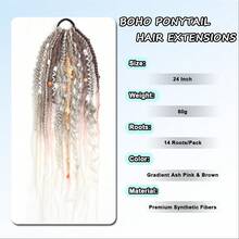Braided Ponytail Hair Extension With Beads And Pendant, Viking Bohemian Style Braided Hair Extensions For Women, 24 Inches - Multicolor - View 4