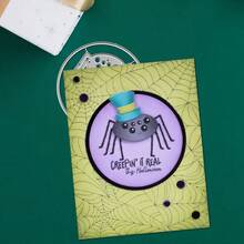1 st söt hög hatt spindel i metall, rund ram med spindelnätsbakgrund, utstansningsmall för barnvänliga lagergräddade gratulationskort, scrapbooking, papperspyssel, prägling och Halloweenfestdekorationer - Flerfärgad - Visa 3