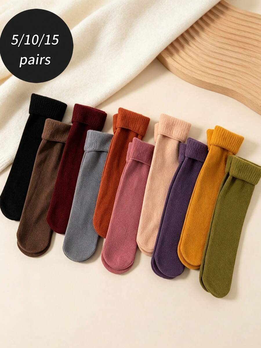 Random 5/10/15 Pairs Thick Striped Warm Sports Socks, Minimalist Versatile Mid-Calf Socks, Suitable For Autumn/Winter Sports, Home Leisure And Commuting - Multicolor - View 1