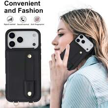 OUKNOEO 時尚人造皮革斜挎手機包，相容 iPhone 18 17e Air 16e 15 14 13 Pro Max Plus S26 S25 Edge S24 Ultra A37 A57 Z Fold 7 6 5 4，附手腕帶與長掛繩 - 黑色 - 查看 6
