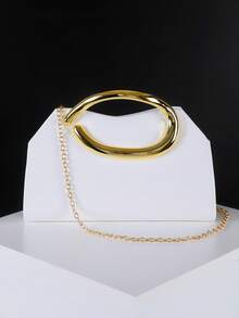 Large Capacity Elegant Evening Clutch, Sparkling Women's Handbag, Fashionable Flap Design, Luxurious Texture, Perfect For Various Occasions, Ideal Accessory For Weddings And Party Events. - White - View 3