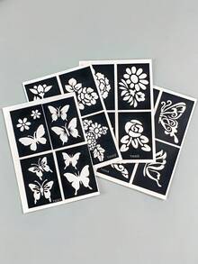 4pcs Ins Style Butterfly & Floral Henna Tattoo Stencils, Minimalist Flower & Butterfly Design, Reusable Hollow Stencil Stickers, Suitable For Daily Wear, Vacation, Music Festival, Party - Black - View 8