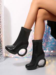 Black Solid Color Western Style Side Zipper Smooth Leather 2026 Stiletto High Heels Holiday Winter - Black - View 13