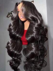 34 Inch Glueless Body Wave Wig Human Blended Hair 13x4/13x6 Lace Frontal Wigs 13x4 HD Transparent Lace Front Wigs 200% Density Black Brazilian Virgin Wigs Pre Plucked Hairline With Baby Hair - 自然色&黑色系 - 查看 1