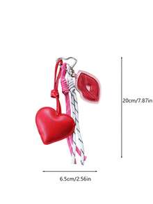 Yogodlns Flame Sexy Red Lips Keychain, Creative Bag Leather Heart Pendant Charm, Valentine's Day Gift Accessory, Creative Minimalist Rope Pendant - Multicolor - View 9