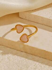 1pc/3pcs Stainless Steel 18K Gold Plated Minimalist Elegant Symmetrical Heart-Shaped Ring Set, Suitable For Women's Daily And Holiday Wear - Multicolor - View 12