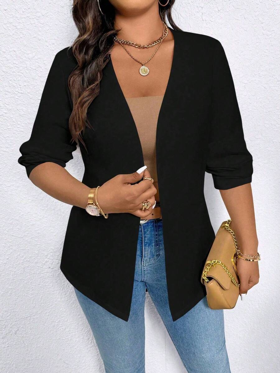 Women's Plus Size Solid Color Casual Business Commute Long Sleeve Cardigan - Black - View 1