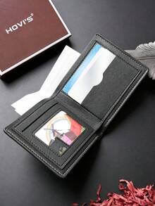 Fashionable Men's Short Wallet, Letter Print Design, Ultra-Thin Multi-Compartment Portable Men's Wallet, Men's Front Pocket Wallet, Coin Purse, Minimalist Card Holder, Student Wallet, Young Men's Wallet, Men's Gift - Black - View 6