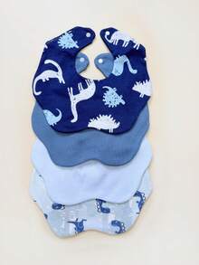 4pcs Dinosaur Pattern Baby Bibs, Absorbent Double Layer Cartoon Infant Drool Bibs, Floral Snap Closure Soft Fabric Newborn Burp Cloths - Multicolor - View 7