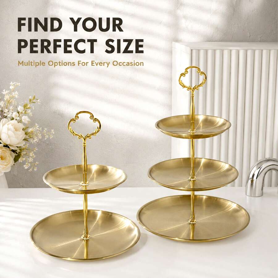 1pc European Style Afternoon Tea Dessert Plate, Multi-Layer Stainless Steel Cupcake Stand, Dessert Tray, Decorative Cake Plate, Cake Pastry Display Rack, Suitable For Christmas, Wedding, Birthday, Baby Shower, Afternoon Tea Decoration Plate, Sunflower Handle Dessert Stand - View 1